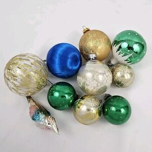 Vintage Mercury Glass Christmas Tree Ornaments Bird Balls Crafts Lot Of 10